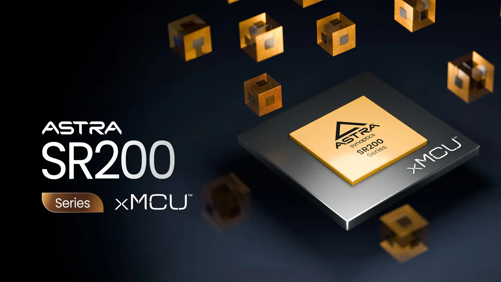 Synaptics Astra SR200 series edge AI processors featuring integrated memory and Coral NPU acceleration for vision, voice and sensing applications.
